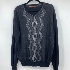 Perry Ellis Men Large Pullover V-neck Sweater Lightweight Argyle Print Business